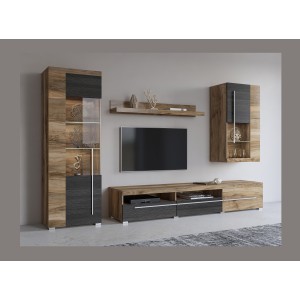 Wandkomposition BRAZZA – TV-Möbel, Vitrinen und Regal – Satiniertes Nussbaumdesign