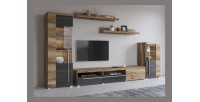 Wandkombination BRAZZA – Vitrinen, TV-Möbel 160 cm und 2 Regale – Satinierte Nussbaumoberfläche