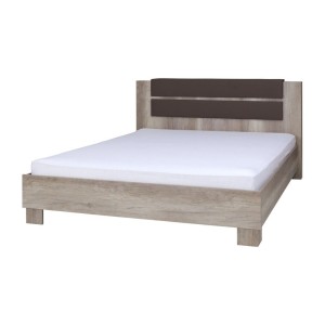 Komplettes Schlafzimmer ROMI – Bett 180x200 cm mit Lattenrost, 2 Nachttischen und Kommode – Farbe Eichenholz Canyon