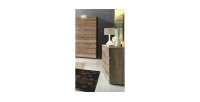 Ensemble chambre à coucher ROMI – Lit 180x200 cm avec sommier, 2 chevets et commode – Coloris chêne cab canyon