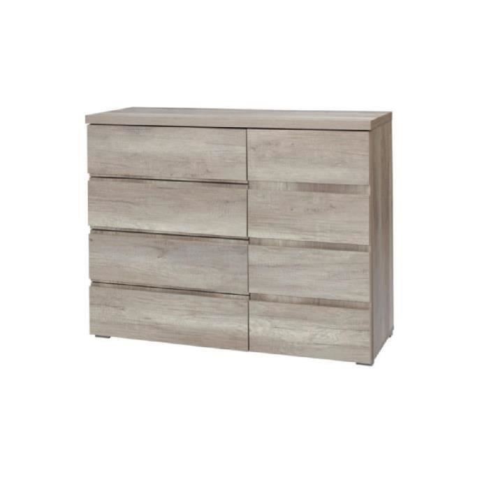 Set camera da letto ROMI - Letto 180x200 cm con doghe, 2 comodini e cassettiera - Colore rovere cab canyon