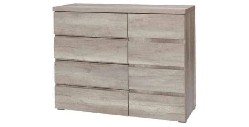 Komplettes Schlafzimmer ROMI – Bett 180x200 cm mit Lattenrost, 2 Nachttischen und Kommode – Farbe Eichenholz Canyon