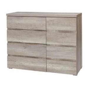 Komplettes Schlafzimmer ROMI – Bett 180x200 cm mit Lattenrost, 2 Nachttischen und Kommode – Farbe Eichenholz Canyon