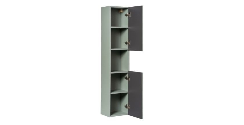 Colonne de salle de bain ELVINA – 2 portes – H140 cm – Coloris vert sauge gris – À suspendre 