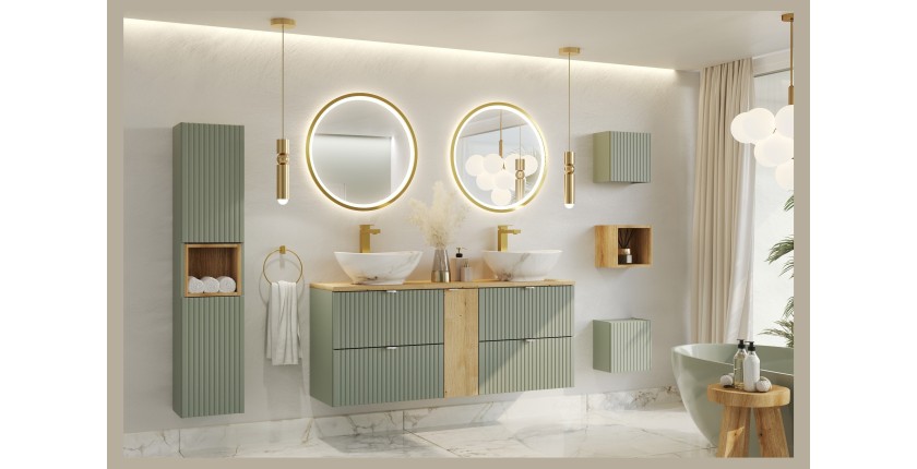 Colonne de salle de bain ELVINA – 2 portes – H140 cm – Coloris vert sauge gris – À suspendre 