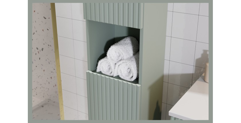 Colonne de salle de bain ELVINA – 2 portes – H140 cm – Coloris vert sauge gris – À suspendre 