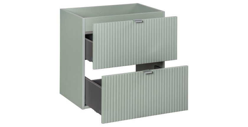 Meuble sous vasque ELVINA – 2 tiroirs – 60 cm – Coloris vert sauge gris – À suspendre 
