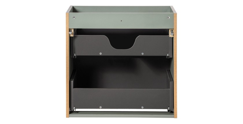 Meuble sous vasque ELVINA – 2 tiroirs – 60 cm – Coloris vert sauge gris – À suspendre 