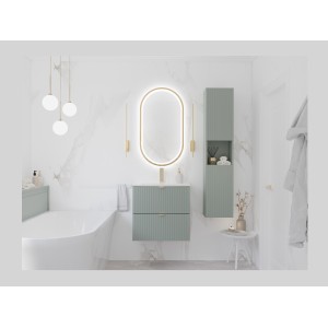 Meuble sous vasque ELVINA – 2 tiroirs – 60 cm – Coloris vert sauge gris – À suspendre 