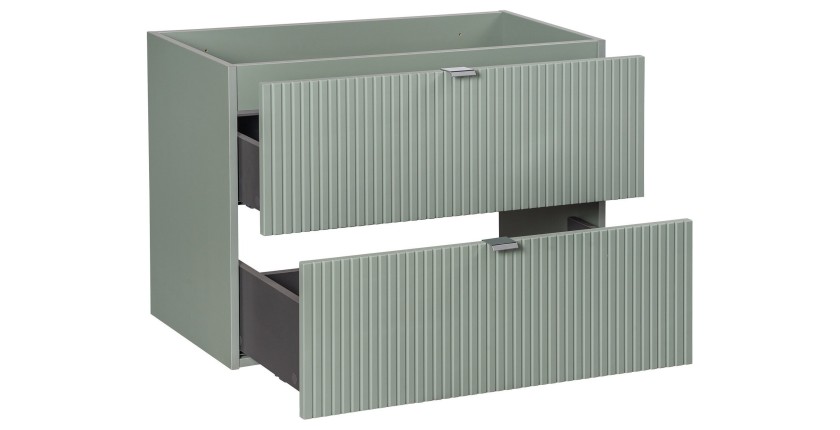 Meuble sous vasque ELVINA – 2 tiroirs – 80 cm – Coloris vert sauge gris – À suspendre 