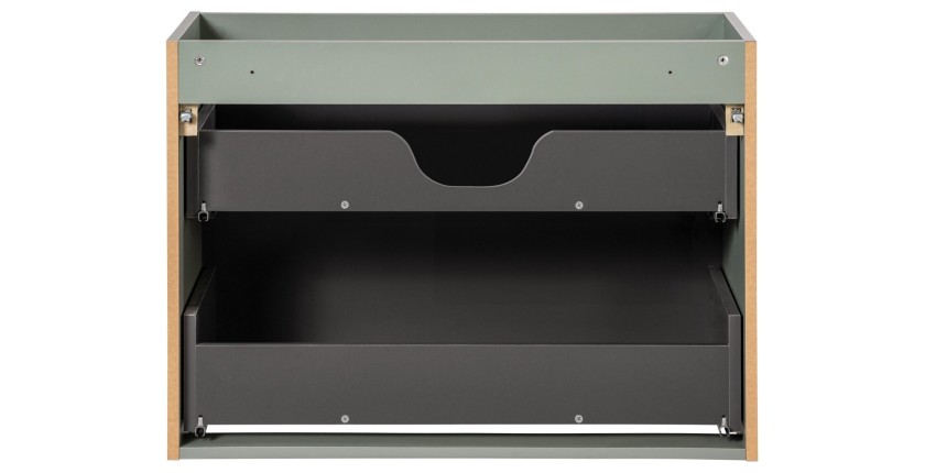 Meuble sous vasque ELVINA – 2 tiroirs – 80 cm – Coloris vert sauge gris – À suspendre 