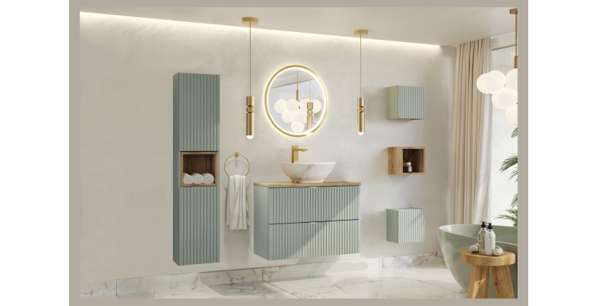 Meuble sous vasque ELVINA – 2 tiroirs – 80 cm – Coloris vert sauge gris – À suspendre 