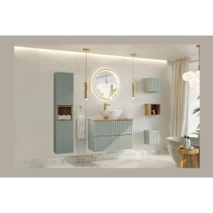 Meuble sous vasque ELVINA – 2 tiroirs – 80 cm – Coloris vert sauge gris – À suspendre 