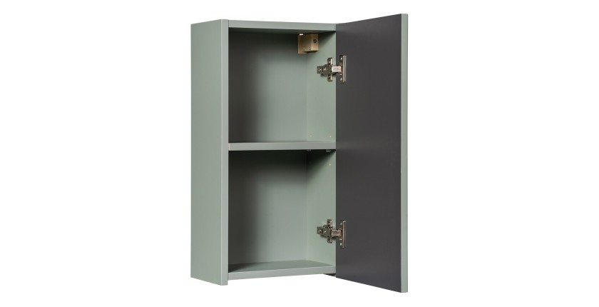 Meuble de rangement salle de bain ELVINA – 1 porte – H57 cm – Coloris vert sauge gris – À suspendre 