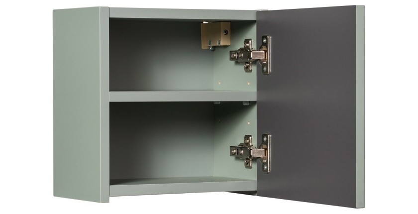 Meuble de rangement salle de bain ELVINA – 1 porte – 30 x 30 cm – Coloris vert sauge gris – À suspendre 