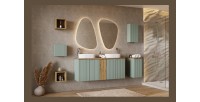 Meuble de rangement salle de bain ELVINA – 1 porte – 30 x 30 cm – Coloris vert sauge gris – À suspendre 