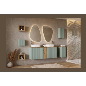 Meuble de rangement salle de bain ELVINA – 1 porte – 30 x 30 cm – Coloris vert sauge gris – À suspendre 