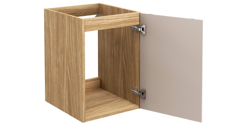 Meuble sous vasque VELNIA – 1 tiroir – 40 cm – Coloris chêne clair et beige – À suspendre 