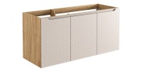 Meuble sous vasque VELNIA – 3 tiroirs – 120 cm – Coloris chêne clair et beige – À suspendre 