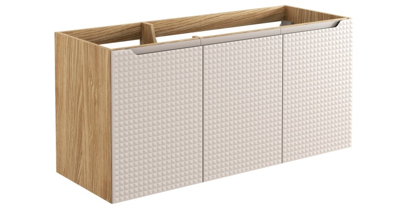 Meuble sous vasque VELNIA – 3 tiroirs – 120 cm – Coloris chêne clair et beige – À suspendre 