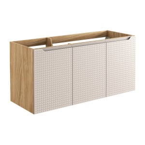 Meuble sous vasque VELNIA – 3 tiroirs – 120 cm – Coloris chêne clair et beige – À suspendre 