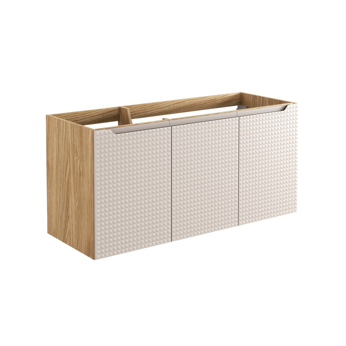 Meuble sous vasque VELNIA – 3 tiroirs – 120 cm – Coloris chêne clair et beige – À suspendre 