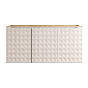 Meuble sous vasque VELNIA – 3 tiroirs – 120 cm – Coloris chêne clair et beige – À suspendre 