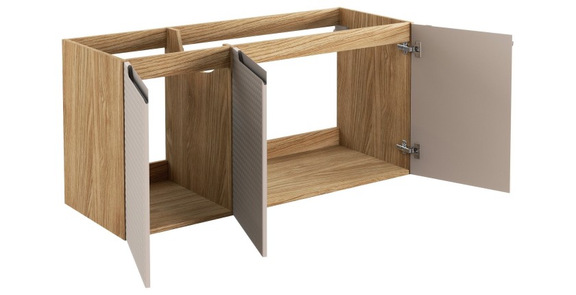 Meuble sous vasque VELNIA – 3 tiroirs – 120 cm – Coloris chêne clair et beige – À suspendre 