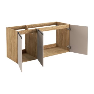 Meuble sous vasque VELNIA – 3 tiroirs – 120 cm – Coloris chêne clair et beige – À suspendre 