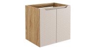 Meuble sous vasque VELNIA – 2 tiroirs – 60 cm – Coloris chêne clair et beige – À suspendre 