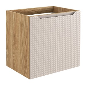 Meuble sous vasque VELNIA – 2 tiroirs – 60 cm – Coloris chêne clair et beige – À suspendre 