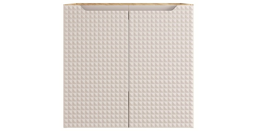 Meuble sous vasque VELNIA – 2 tiroirs – 60 cm – Coloris chêne clair et beige – À suspendre 