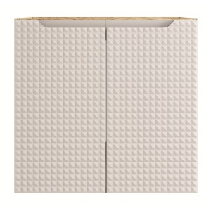 Meuble sous vasque VELNIA – 2 tiroirs – 60 cm – Coloris chêne clair et beige – À suspendre 