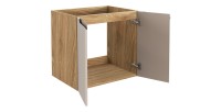 Meuble sous vasque VELNIA – 2 tiroirs – 60 cm – Coloris chêne clair et beige – À suspendre 