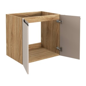 Meuble sous vasque VELNIA – 2 tiroirs – 60 cm – Coloris chêne clair et beige – À suspendre 