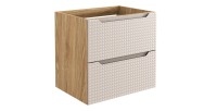 Meuble sous vasque VELNIA – 2 tiroirs – 60 cm – Coloris chêne clair et beige – À suspendre 