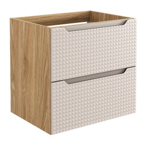 Meuble sous vasque VELNIA – 2 tiroirs – 60 cm – Coloris chêne clair et beige – À suspendre 