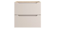 Meuble sous vasque VELNIA – 2 tiroirs – 60 cm – Coloris chêne clair et beige – À suspendre 