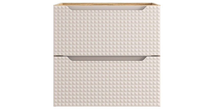 Meuble sous vasque VELNIA – 2 tiroirs – 60 cm – Coloris chêne clair et beige – À suspendre 