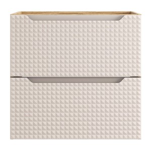 Meuble sous vasque VELNIA – 2 tiroirs – 60 cm – Coloris chêne clair et beige – À suspendre 