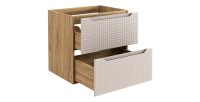 Meuble sous vasque VELNIA – 2 tiroirs – 60 cm – Coloris chêne clair et beige – À suspendre 