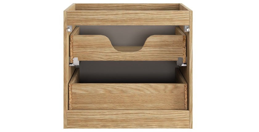 Meuble sous vasque VELNIA – 2 tiroirs – 60 cm – Coloris chêne clair et beige – À suspendre 