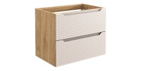 Meuble sous vasque VELNIA – 2 tiroirs – 70 cm – Coloris chêne clair et beige – À suspendre 
