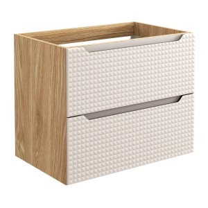 Meuble sous vasque VELNIA – 2 tiroirs – 70 cm – Coloris chêne clair et beige – À suspendre 