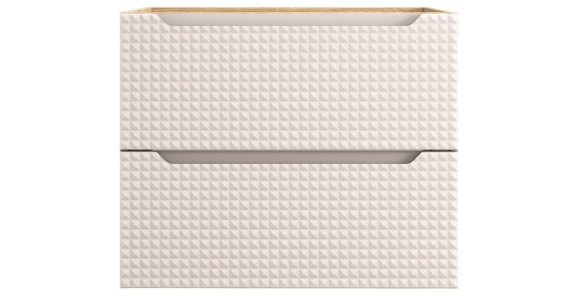 Meuble sous vasque VELNIA – 2 tiroirs – 70 cm – Coloris chêne clair et beige – À suspendre 