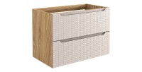 Meuble sous vasque VELNIA – 2 tiroirs – 80 cm – Coloris chêne clair et beige – À suspendre 