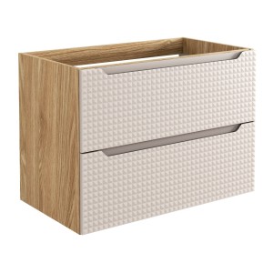Meuble sous vasque VELNIA – 2 tiroirs – 80 cm – Coloris chêne clair et beige – À suspendre 
