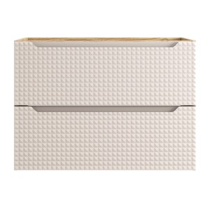 Meuble sous vasque VELNIA – 2 tiroirs – 80 cm – Coloris chêne clair et beige – À suspendre 