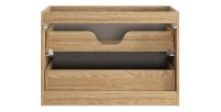 Meuble sous vasque VELNIA – 2 tiroirs – 80 cm – Coloris chêne clair et beige – À suspendre 