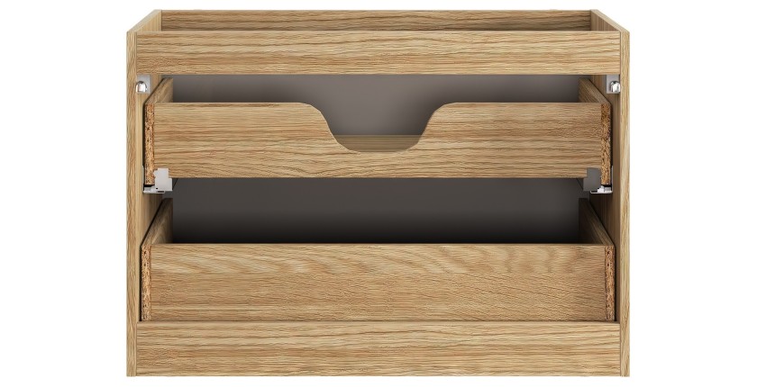 Meuble sous vasque VELNIA – 2 tiroirs – 80 cm – Coloris chêne clair et beige – À suspendre 